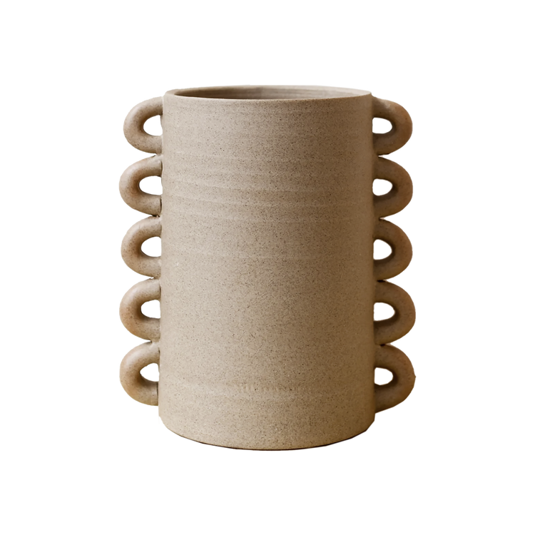 Stacked Loop Handle Stoneware Vase