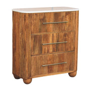 Fluted Mango Wood Marble-Top Nightstand