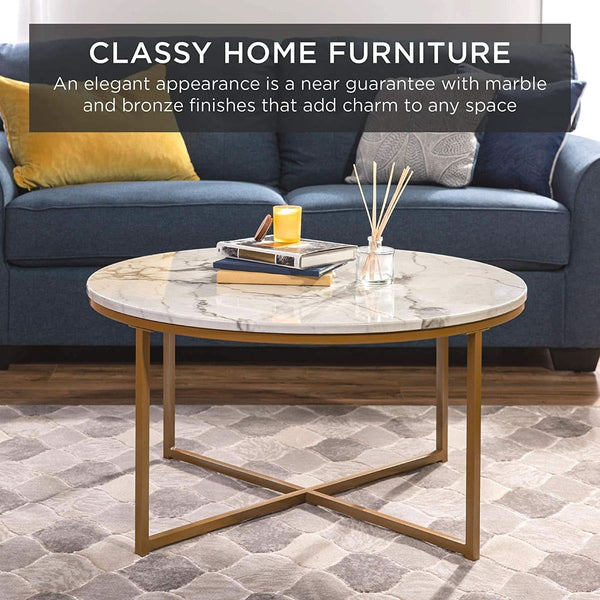 Faux Marble Cross-Leg Round Coffee Table (view 2) | Roost & Roam