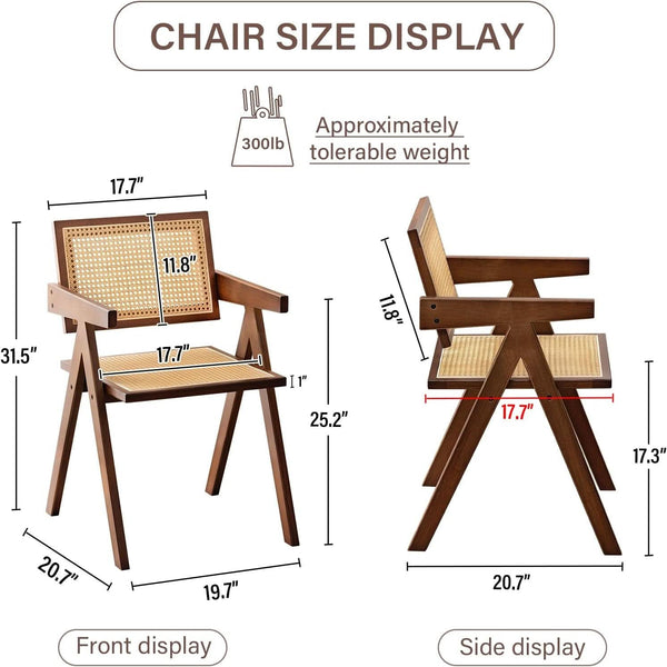 Walnut Rattan Dining Arm Chairs Set of 2