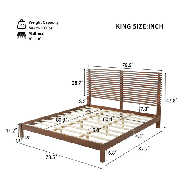 Slatted Walnut King Bed Frame with Headboard