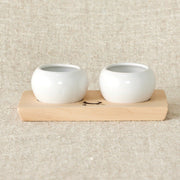 Ceramic Dipping Bowl Wood Tray Set