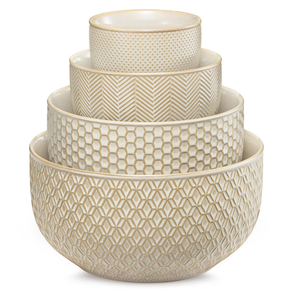 Embossed Stoneware Nesting Bowl Set