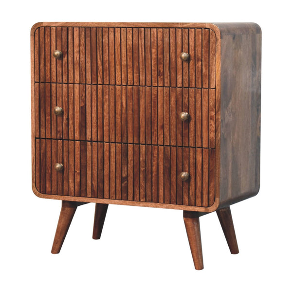 Ridged Mango Wood Three-Drawer Chest