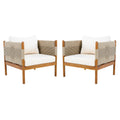 Rope-Wrapped Acacia Outdoor Club Chairs — Acacia and rope outdoor club chairs with cushions, sold as a set of two
