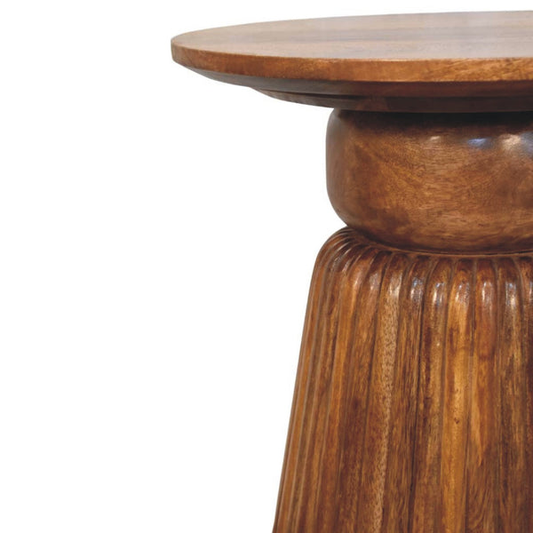 Fluted Mango Wood Round Side Table