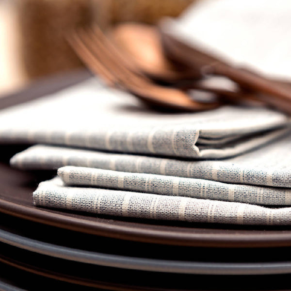 Grey Striped Cotton Napkin Set