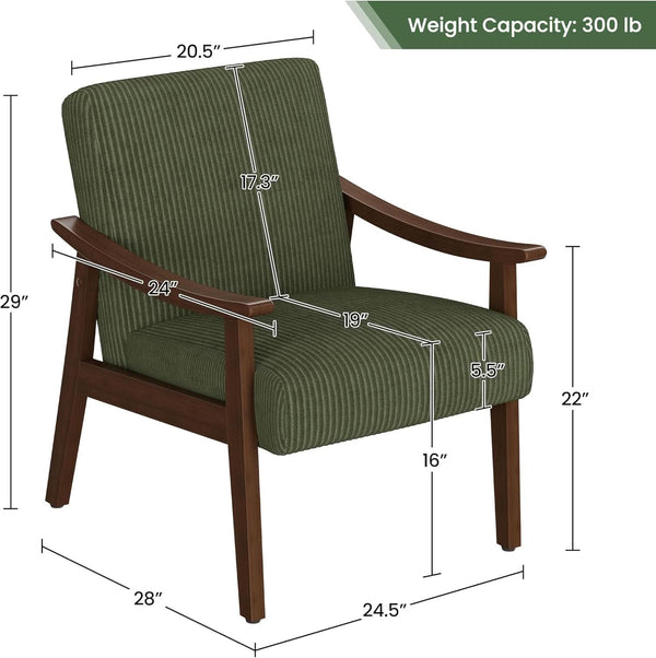 Corduroy Mid-Century Wood Accent Chair