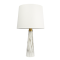 Marble-Finish Brass Accent Table Lamp — Marble-finish tapered base with brass collar and soft fabric shade