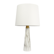 Marble-Finish Brass Accent Table Lamp — Marble-finish tapered base with brass collar and soft fabric shade