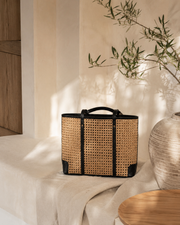 Leather and Rattan Cane Tote Bag