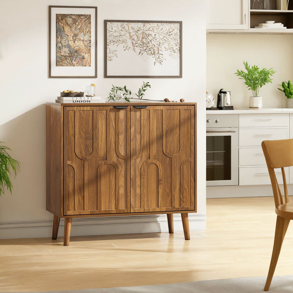 Arched Panel Walnut-Tone Storage Buffet