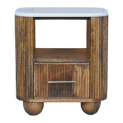 Fluted Mango Wood Marble-Top Nightstand