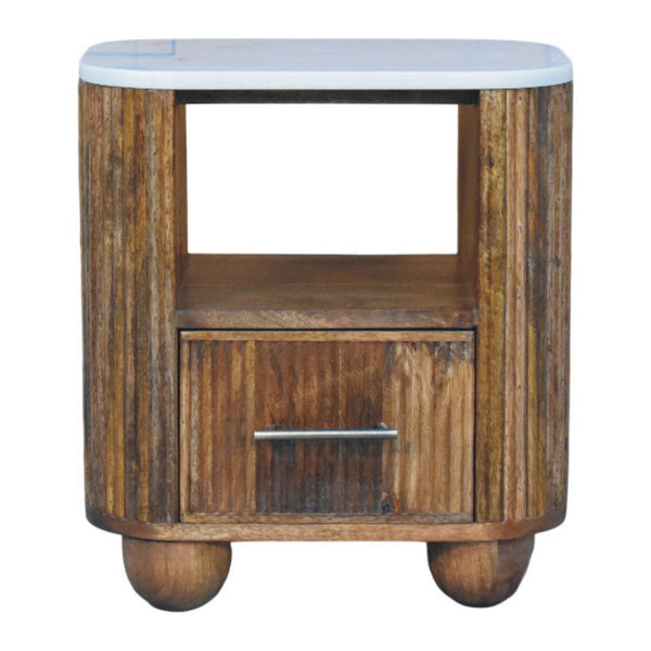 Fluted Mango Wood Marble-Top Nightstand