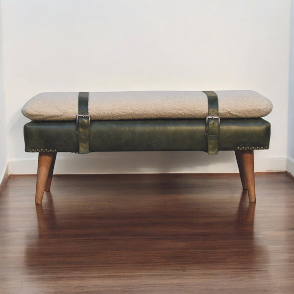Bouclé Leather Upholstered Bench