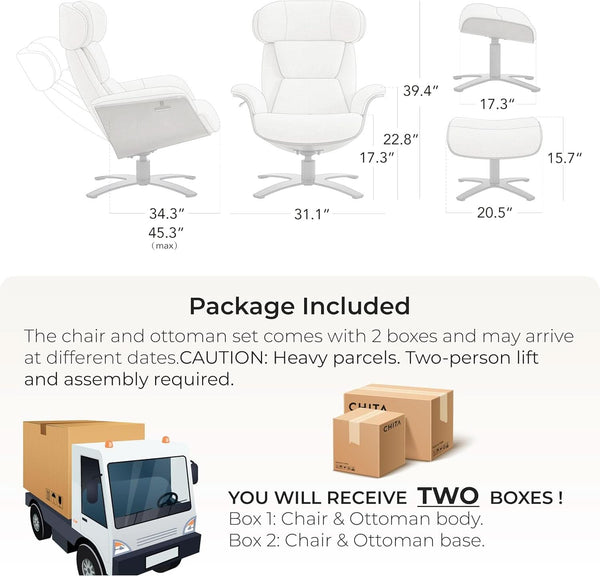 Saddle Leather Reclining Swivel Chair with Ottoman