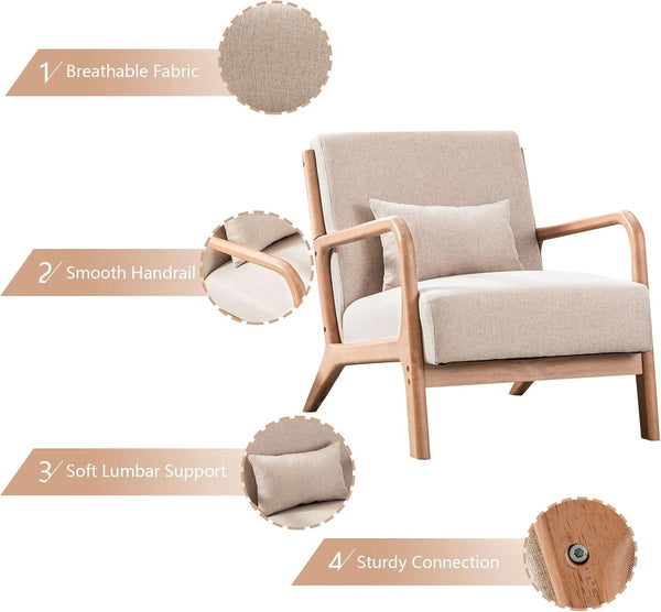 Mid-Century Upholstered Wood Frame Accent Chair