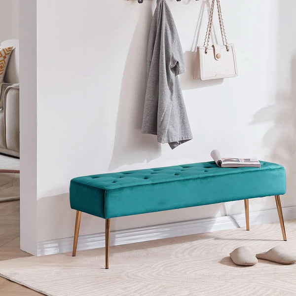 Tufted Velvet Ottoman Bench Gold Legs