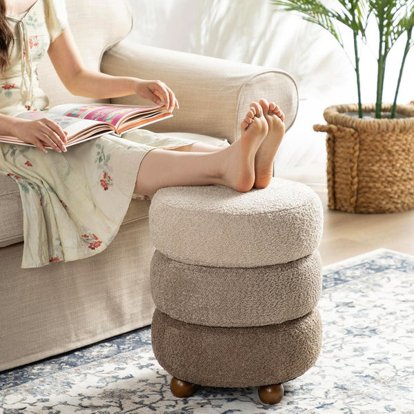 Gradient Bouclé Round Storage Ottoman