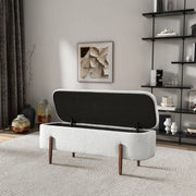 Ivory Bouclé Storage Bench with Hidden Compartment