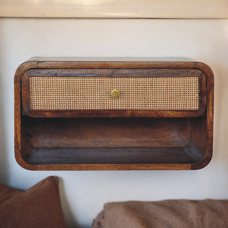 Woven Rattan Wall-Mounted Bedside Table