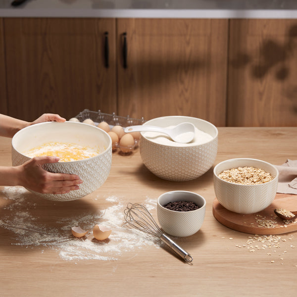 Embossed Stoneware Nesting Bowl Set