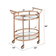 Rose Gold Glass Two-Shelf Bar Cart