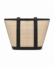 Leather Trim Cane Weave Carryall Bag