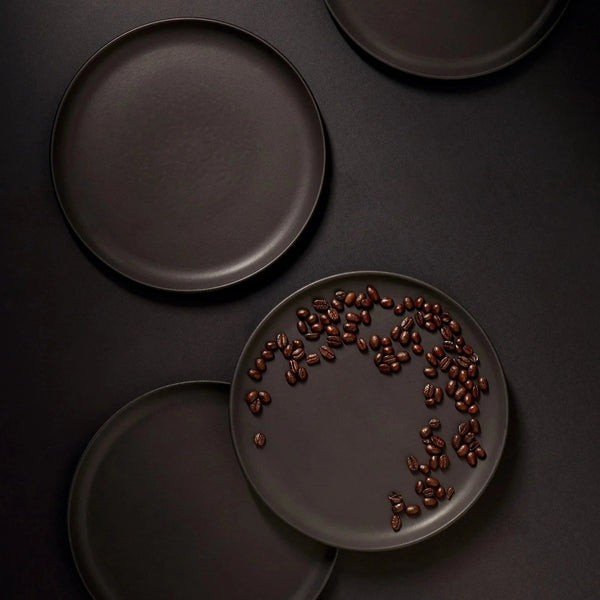 Matte Black Stoneware Dinner Plate Set