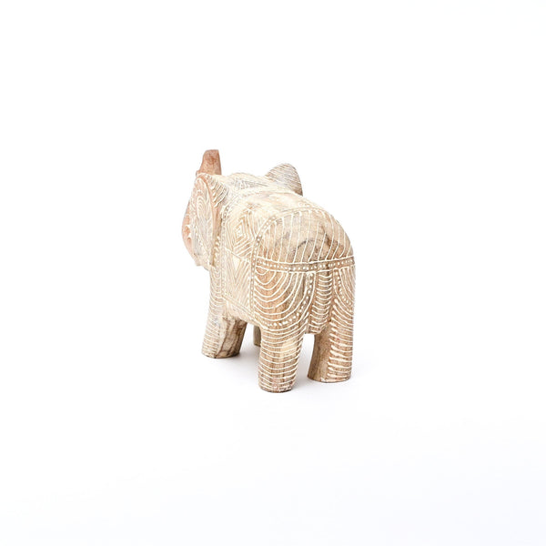 Whitewash Mango Wood Elephant Sculpture
