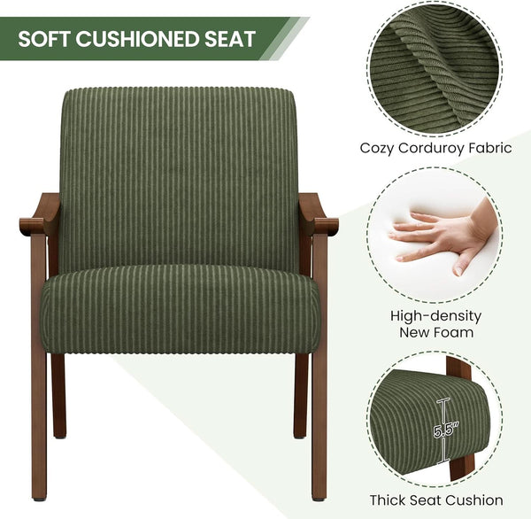 Corduroy Mid-Century Wood Accent Chair