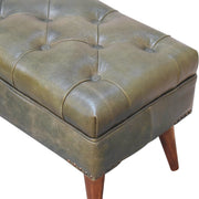 Tufted Leather Upholstered Mango Wood Bench