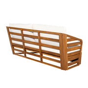 Acacia Wood V-Sectional Outdoor Sofa — detail of finish and surface variation