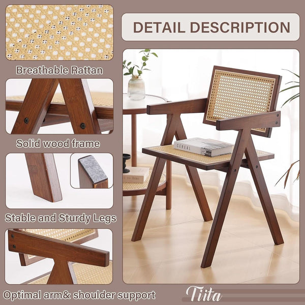 Walnut Rattan Dining Arm Chairs Set of 2