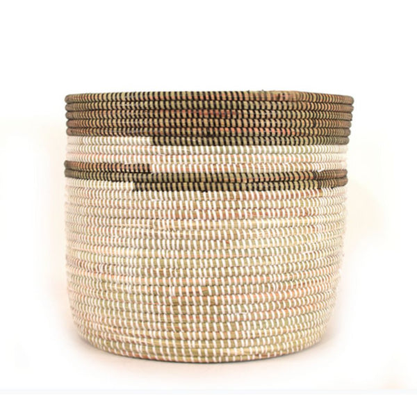 Black & White Striped Woven Storage Basket