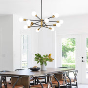 33 Inch Modern Black Gold Chandelier 12 Light Adjustable