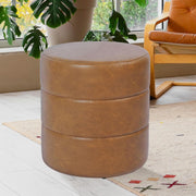 Banded Faux Leather Round Ottoman – ottoman (view 2) | Roost & Roam
