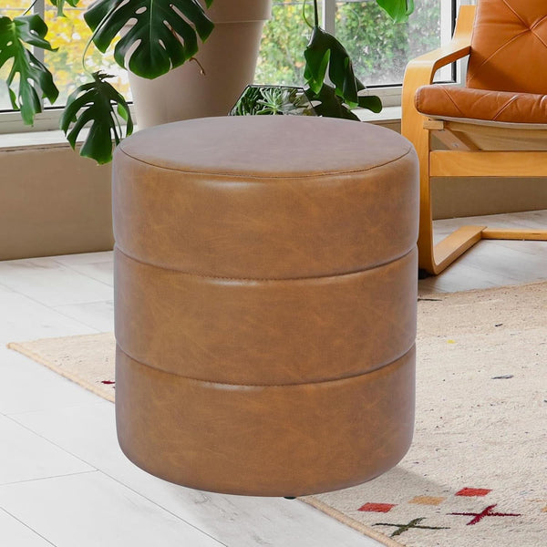Banded Faux Leather Round Ottoman – ottoman (view 2) | Roost & Roam
