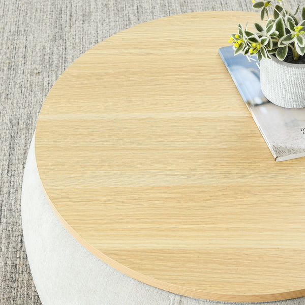 Close-up of material and construction detail — Upholstered Round Storage Ottoman Table