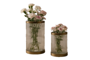 Ribbed Glass Brass Hurricane Holder