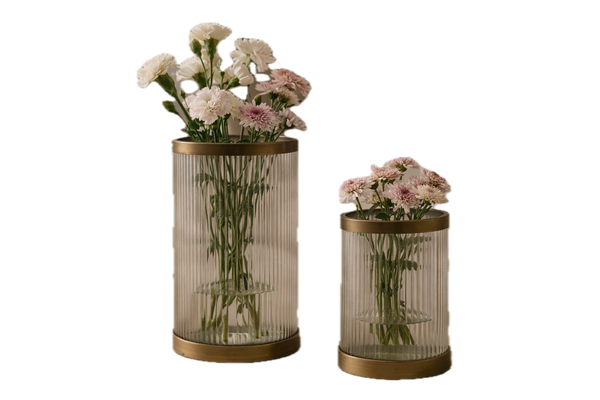 Ribbed Glass Brass Hurricane Holder