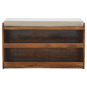 Mango Wood Linen-Top Shoe Storage Bench