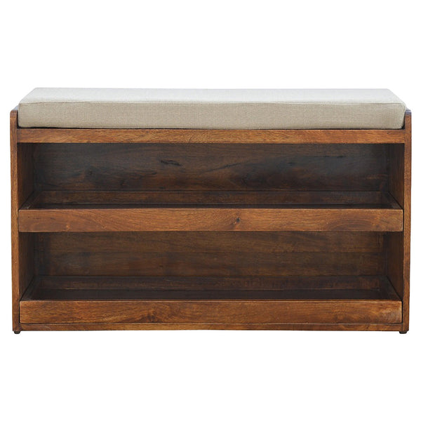 Mango Wood Linen-Top Shoe Storage Bench