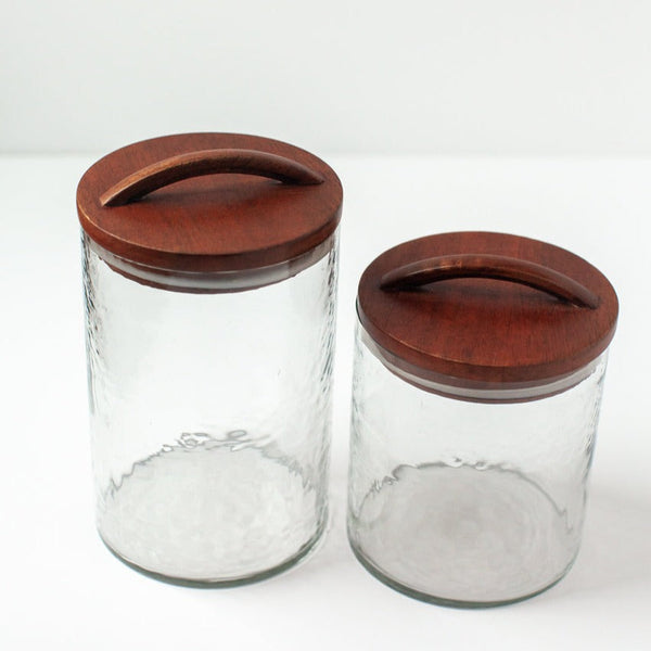 Recycled Glass Canister Wood Lid