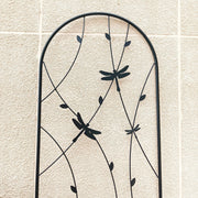Dragonfly Motif Metal Garden Trellis Pair — detail of finish and surface variation