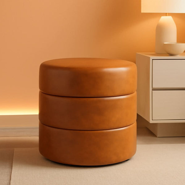 Banded Faux Leather Round Ottoman – ottoman | Roost & Roam