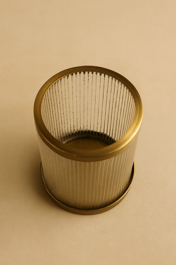 Ribbed Glass Brass Hurricane Holder
