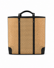 Leather and Rattan Cane Tote Bag