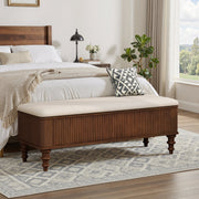 Fluted Rubberwood Storage Ottoman Bench