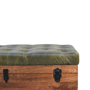Mango Wood Leather-Top Storage Trunk Bench